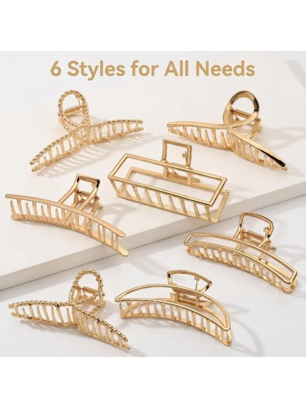 6 Pack Gold Metal Hair Clips - Large 4 Inch Jaw Claws for Thick or Thin Hair